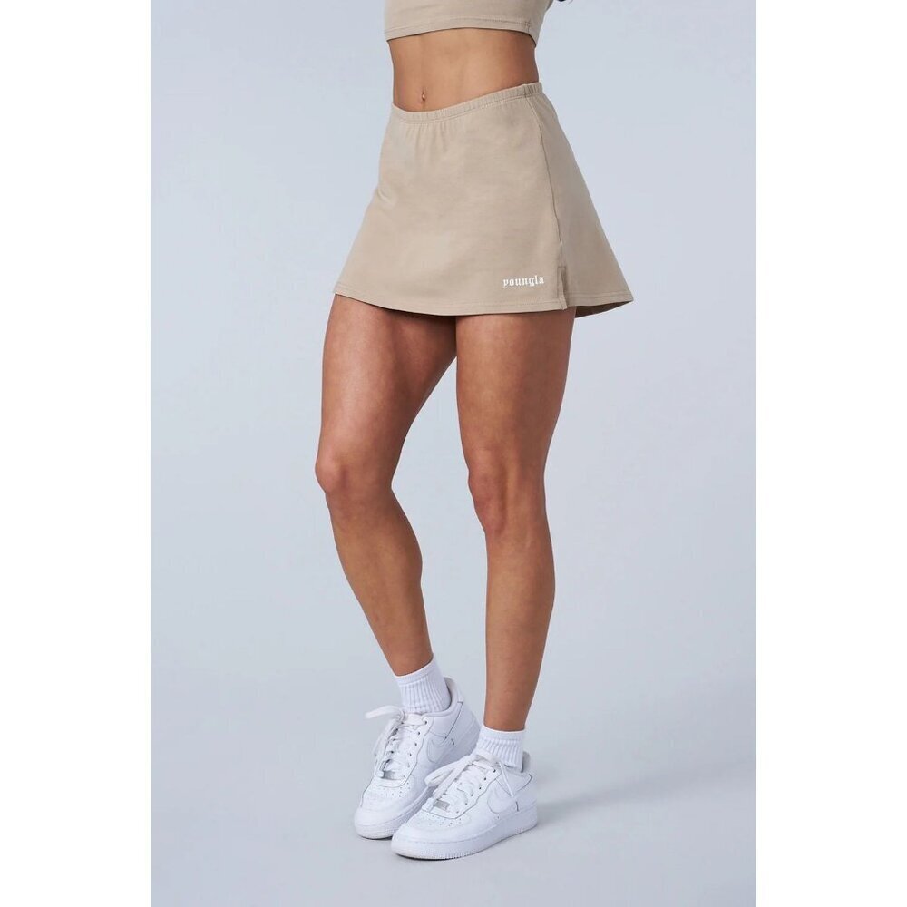 New! YoungLA Tan Love Pull On Mini Skirt Size Large 51079
